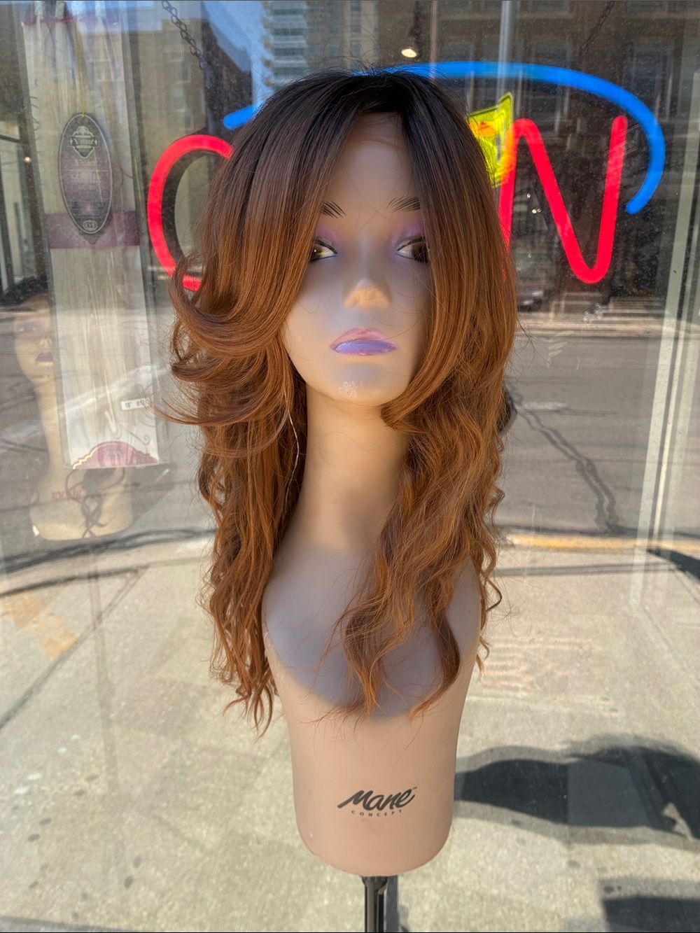 dark roots natural free part wig